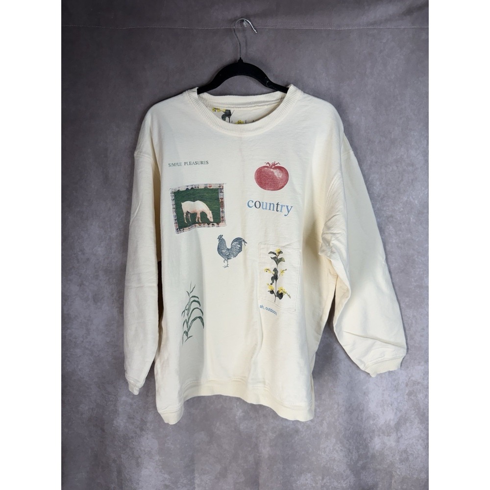 VTG  Julie Mango Patchwork Country Cottage Boho Sweatshirt In Ivory Women's Sz M